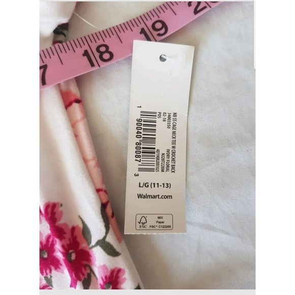 No Boundaries Blouse Size Large Size 11-13 Floral Short Sleeve Crochet Cut Out - Picture 10 of 12